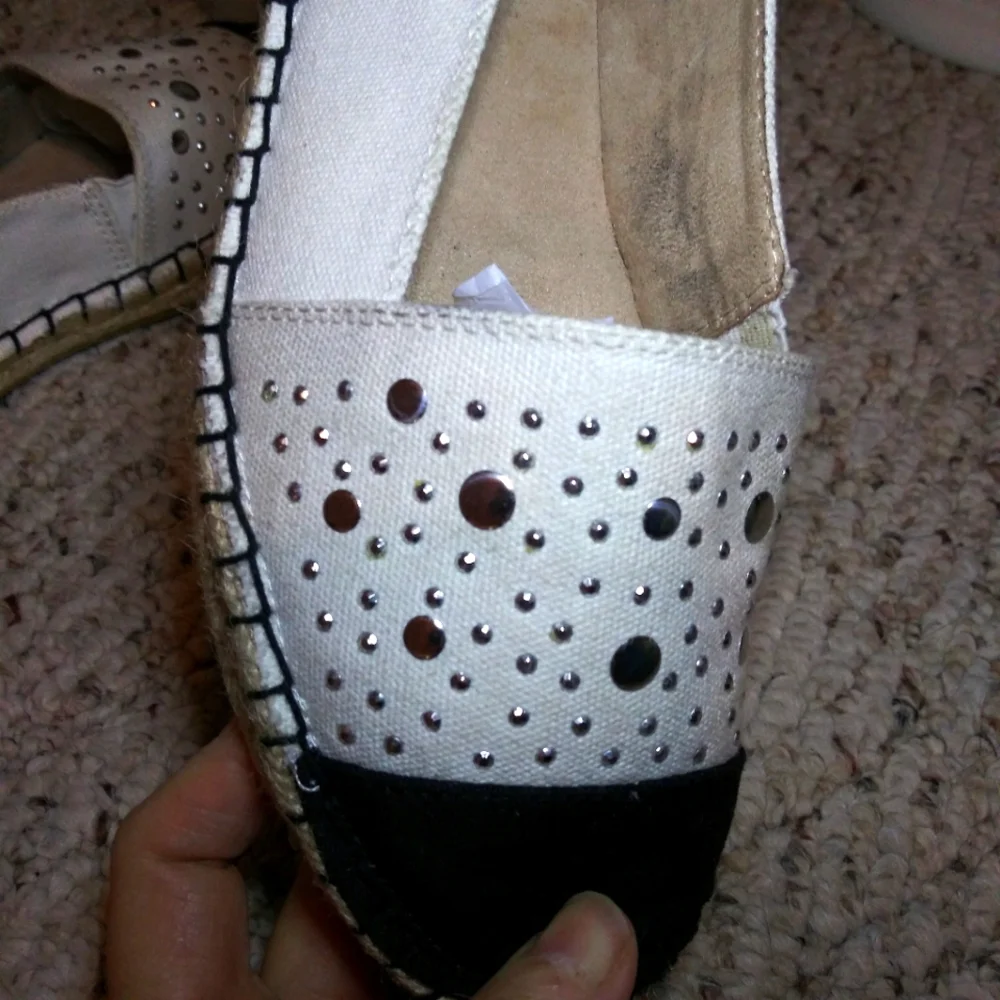 White Mountain Alfresco Cream & Black Silver Studded Espadrille Flats - Picture 9 of 12